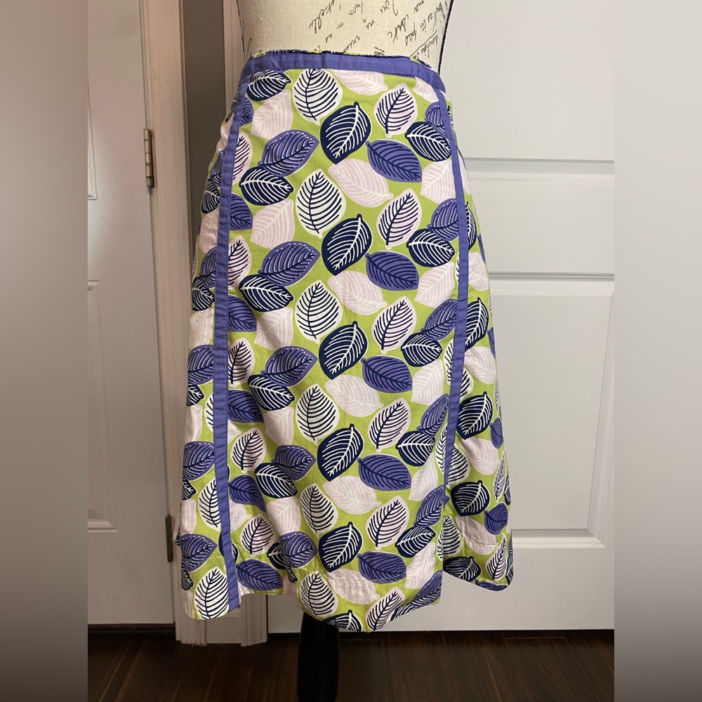 Boden Purple, Pink, Green, Blue, & Cream Leaf Cotton Midi A-line Skirt Size 12 G
